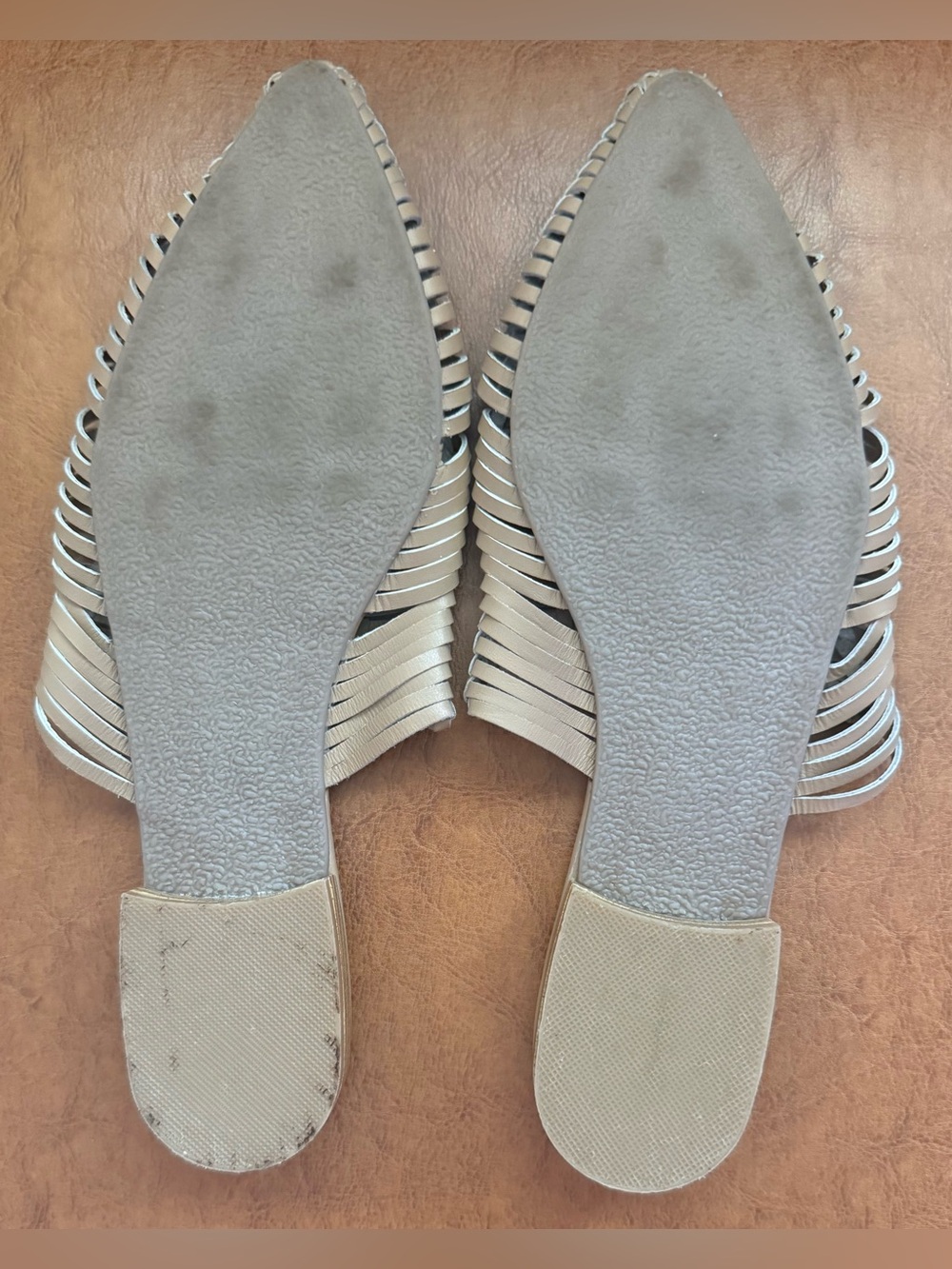 Anthropologie Matisse Leather Woven Pointed Toe Mule Slides Cream Size 8M - Picture 8 of 9